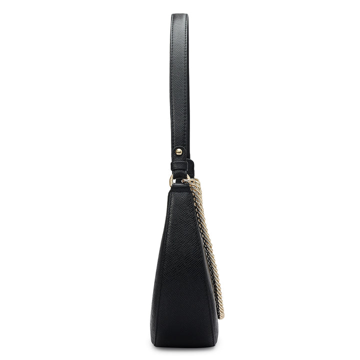 Small Franzy Leather Baguette - Black