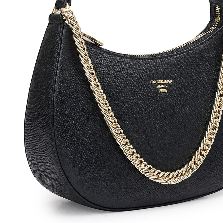 Small Franzy Leather Baguette - Black