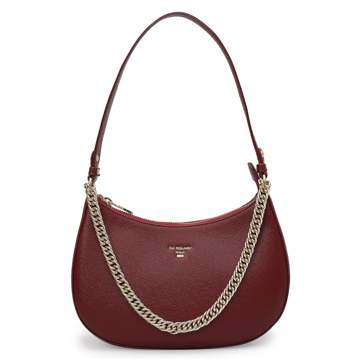 Small Franzy Leather Baguette - Cherry