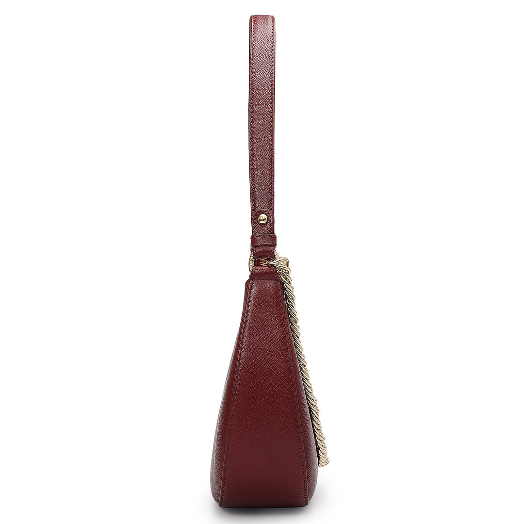 Small Franzy Leather Baguette - Cherry