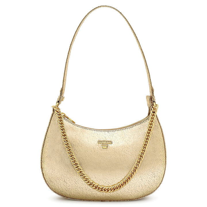 Small Metallic  Leather Baguette - Gold