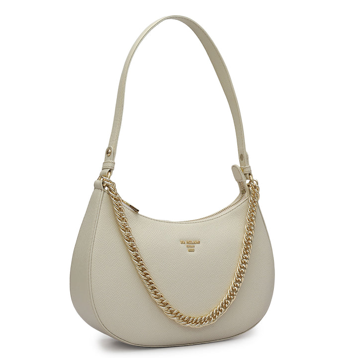 Small Franzy Leather Baguette - Marshmallow