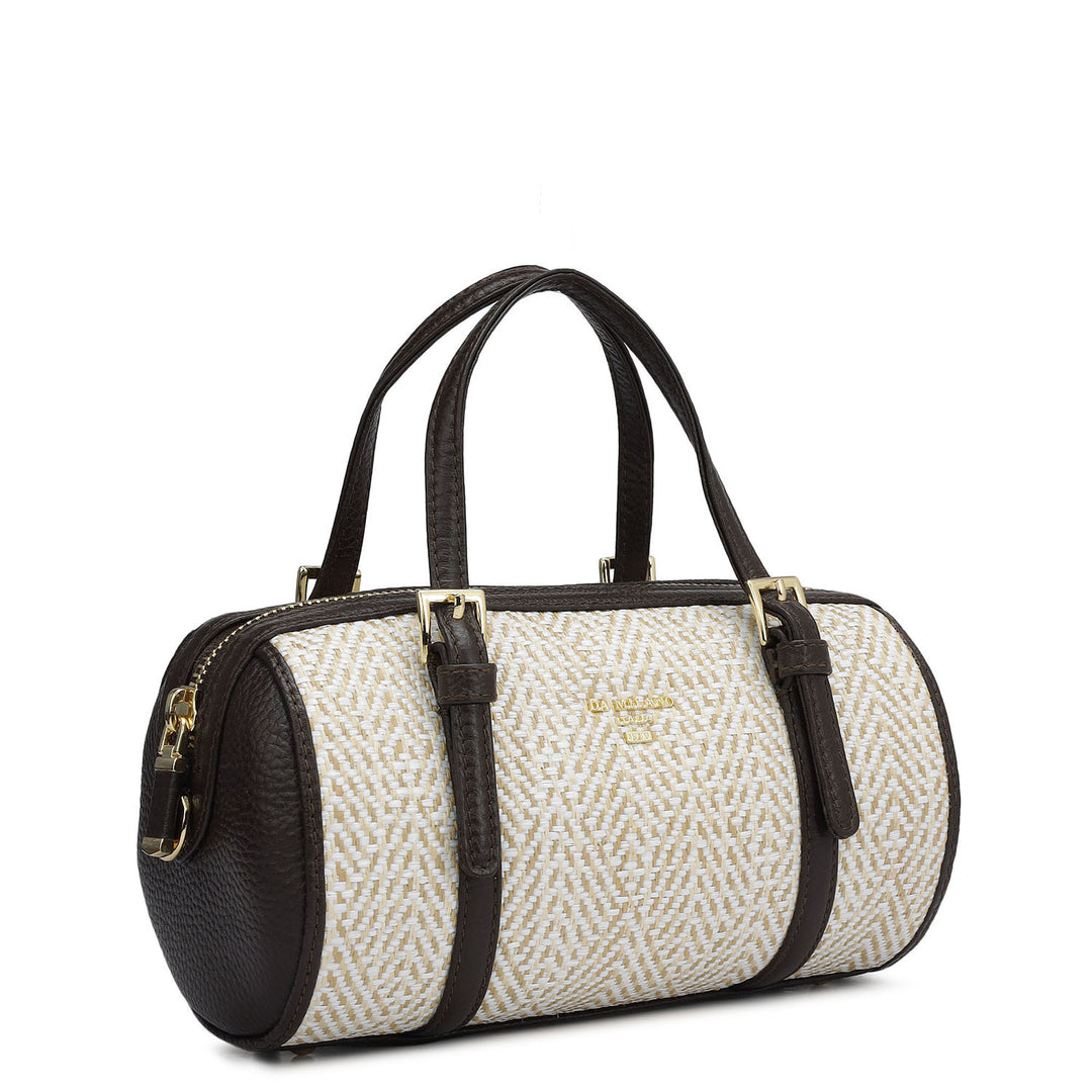 Small Canvas Wax Leather Satchel - Chocolate