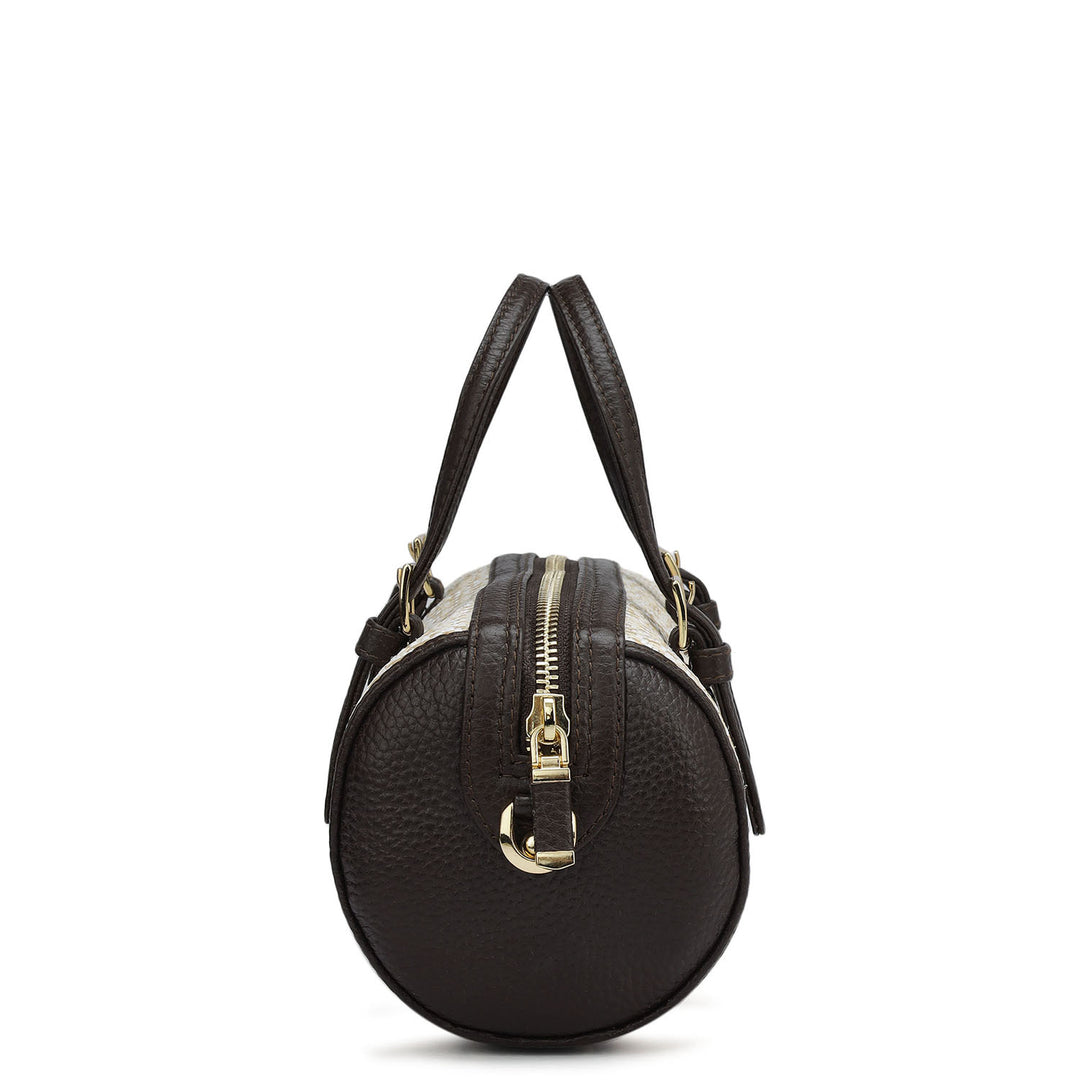 Small Canvas Wax Leather Satchel - Chocolate