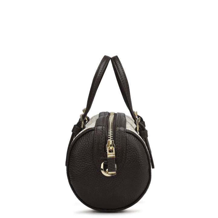 Small Canvas Wax Leather Satchel - Chocolate