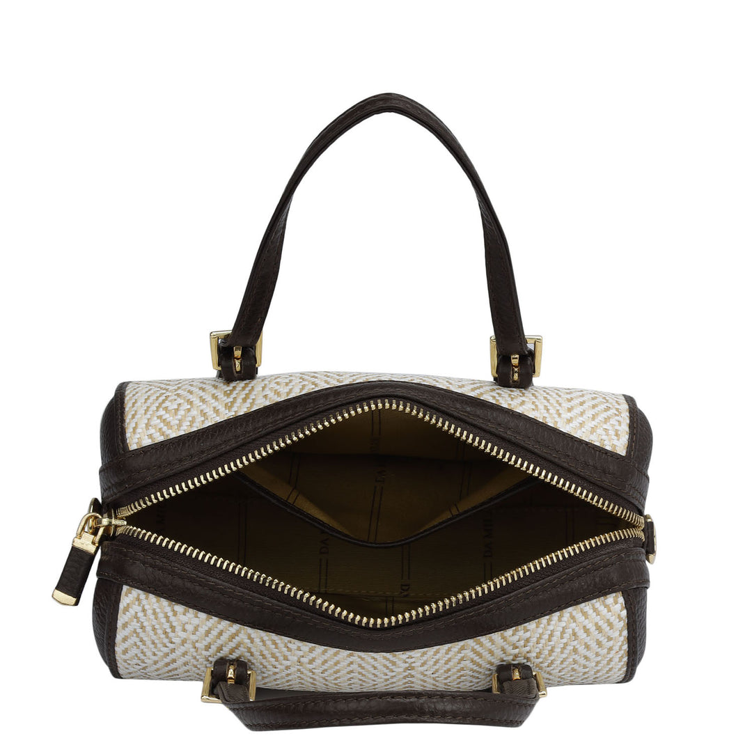 Small Canvas Wax Leather Satchel - Chocolate