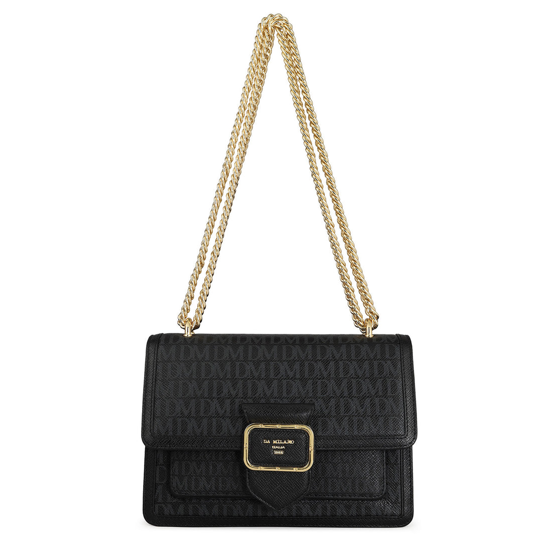 Small Monogram Leather Shoulder Bag - Black