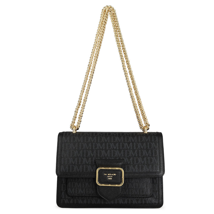 Small Monogram Leather Shoulder Bag - Black