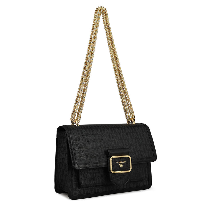 Small Monogram Leather Shoulder Bag - Black