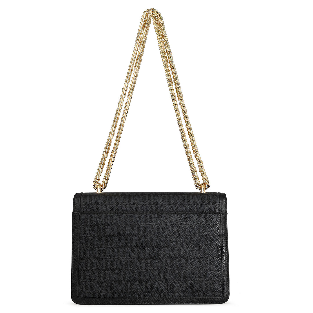 Small Monogram Leather Shoulder Bag - Black