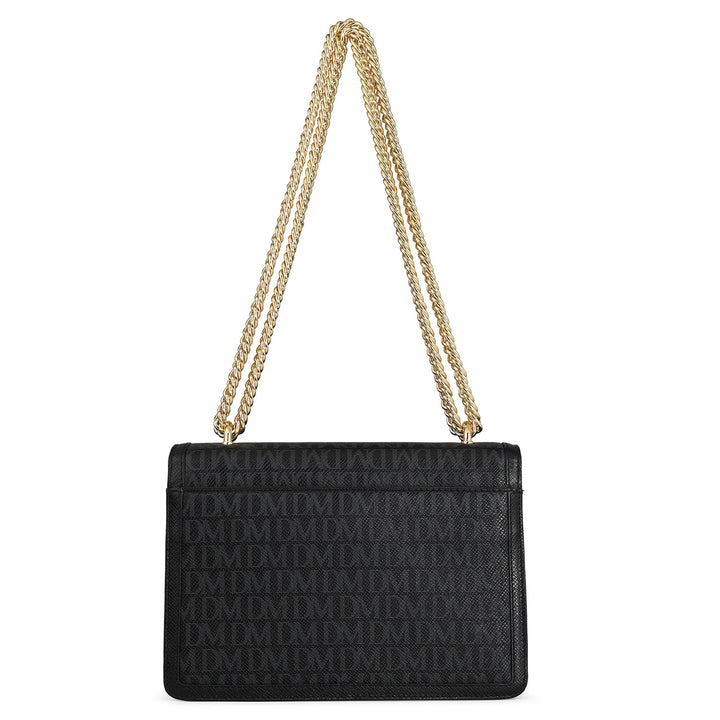 Small Monogram Leather Shoulder Bag - Black