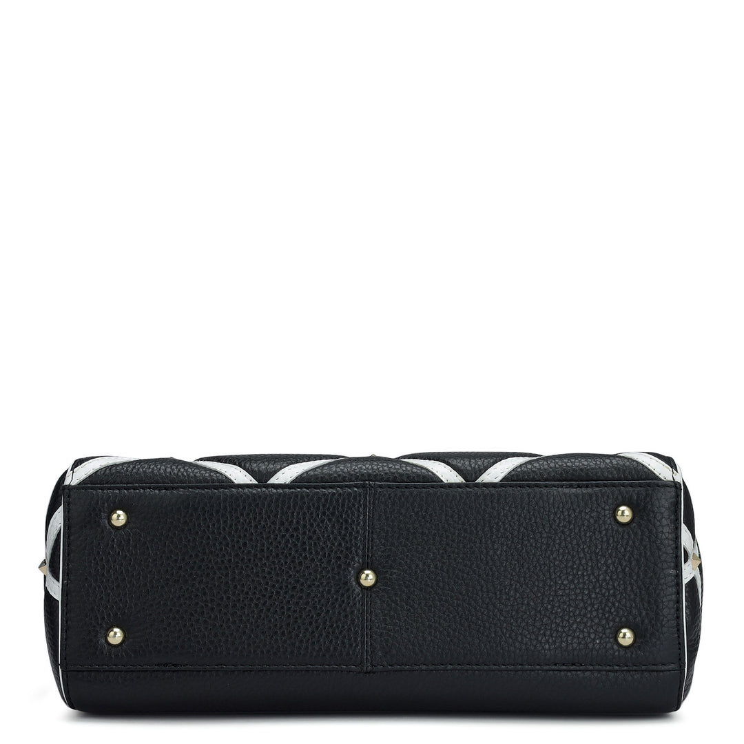 Small Quilting Wax Leather Satchel - Black