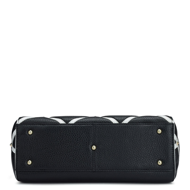 Small Quilting Wax Leather Satchel - Black