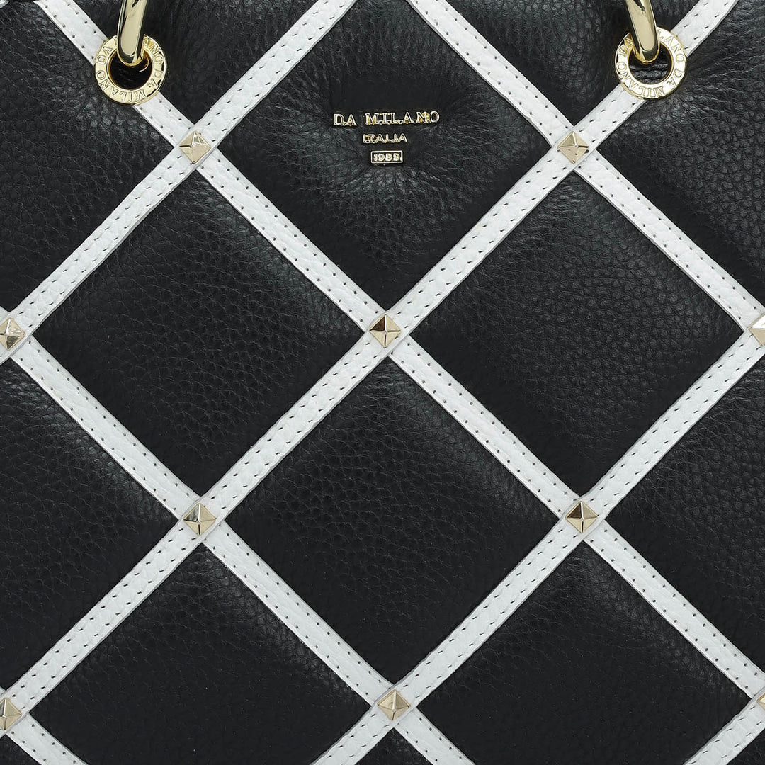 Small Quilting Wax Leather Satchel - Black