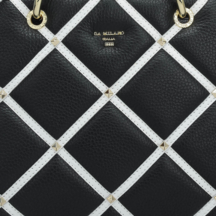 Small Quilting Wax Leather Satchel - Black