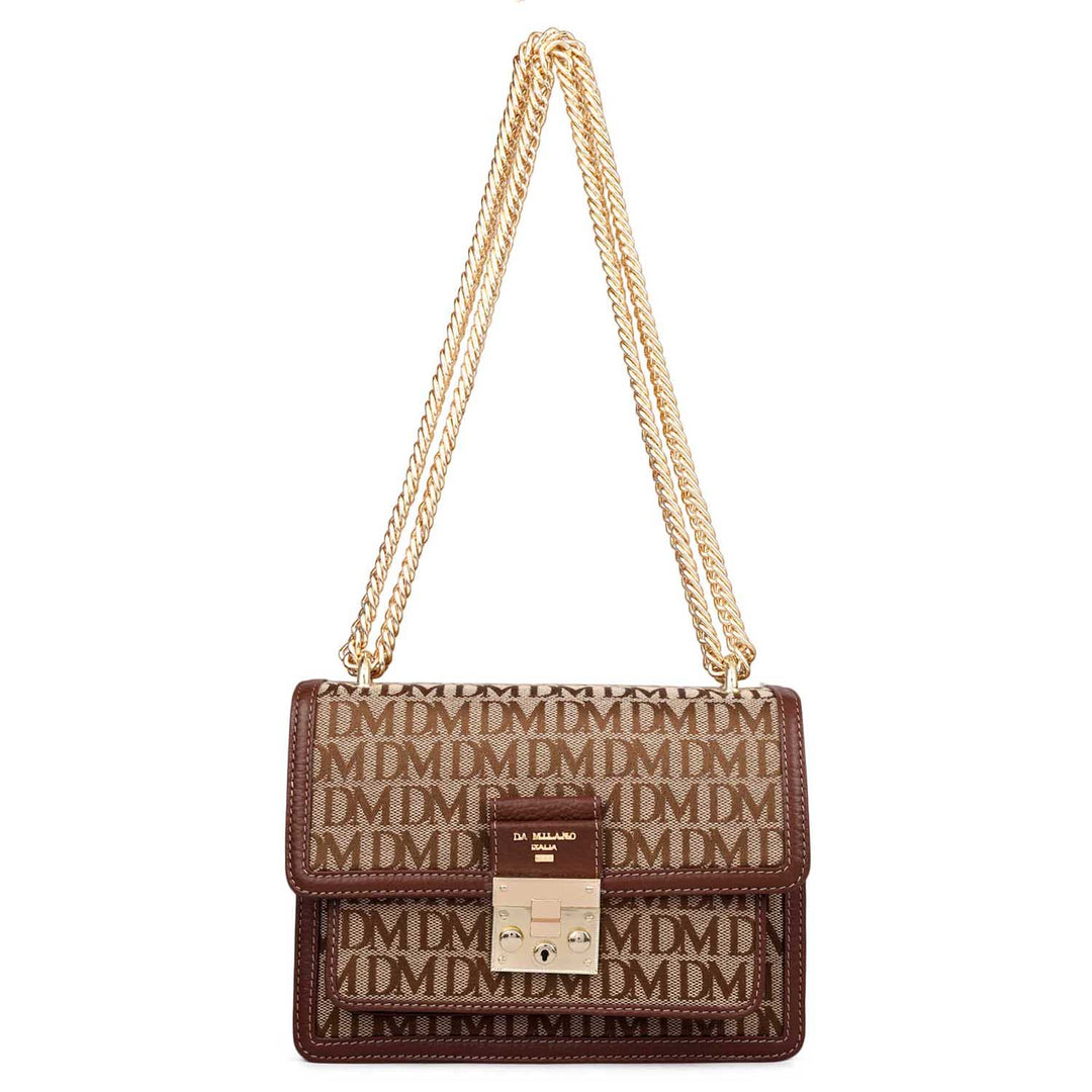 Small Canvas Wax Leather Shoulder Bag - Beige & Espresso