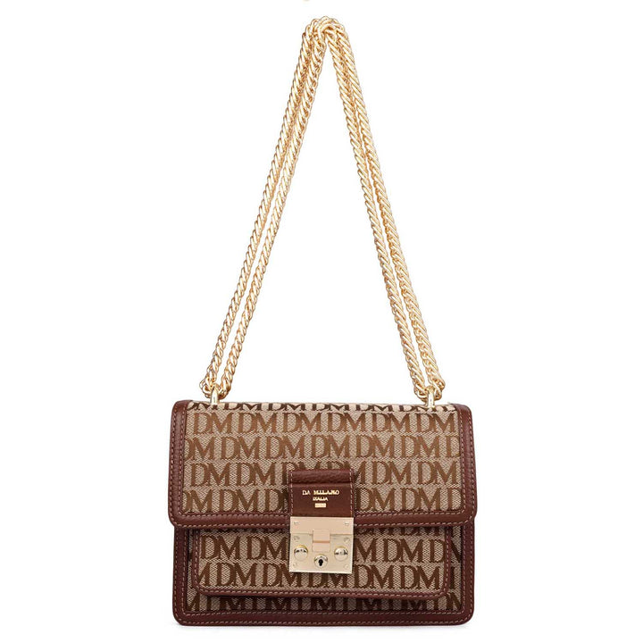 Small Canvas Wax Leather Shoulder Bag - Beige & Espresso