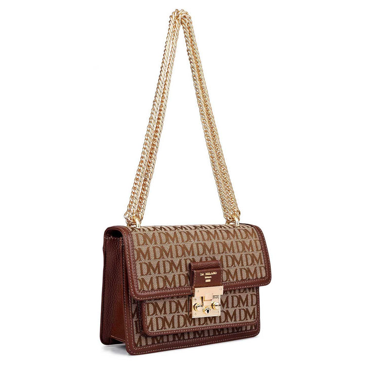 Small Canvas Wax Leather Shoulder Bag - Beige & Espresso