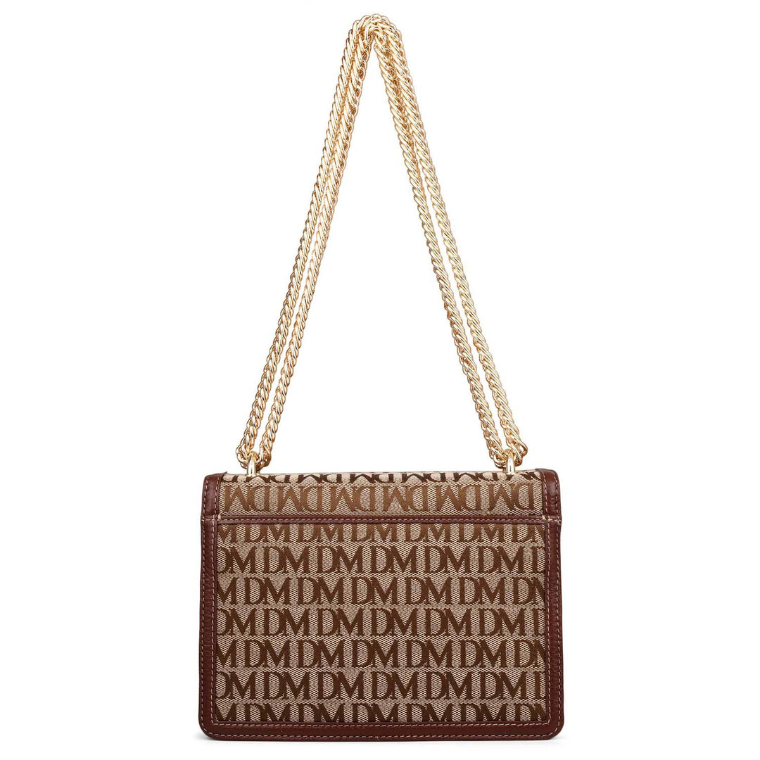 Small Canvas Wax Leather Shoulder Bag - Beige & Espresso