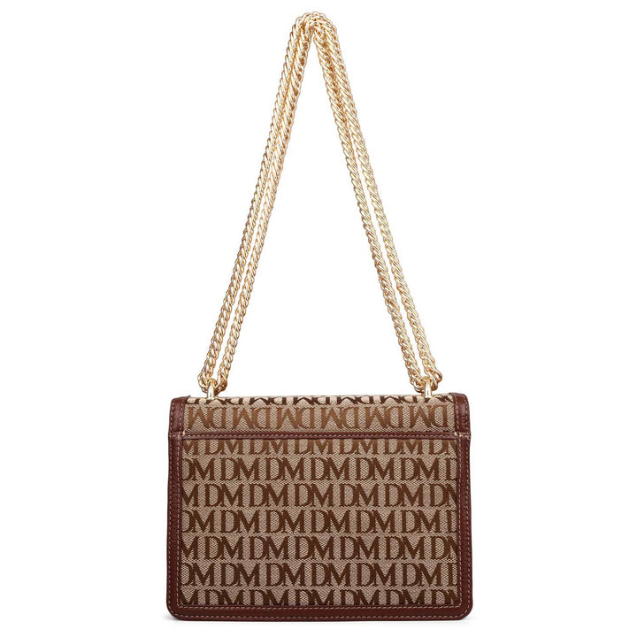 Small Canvas Wax Leather Shoulder Bag - Beige & Espresso