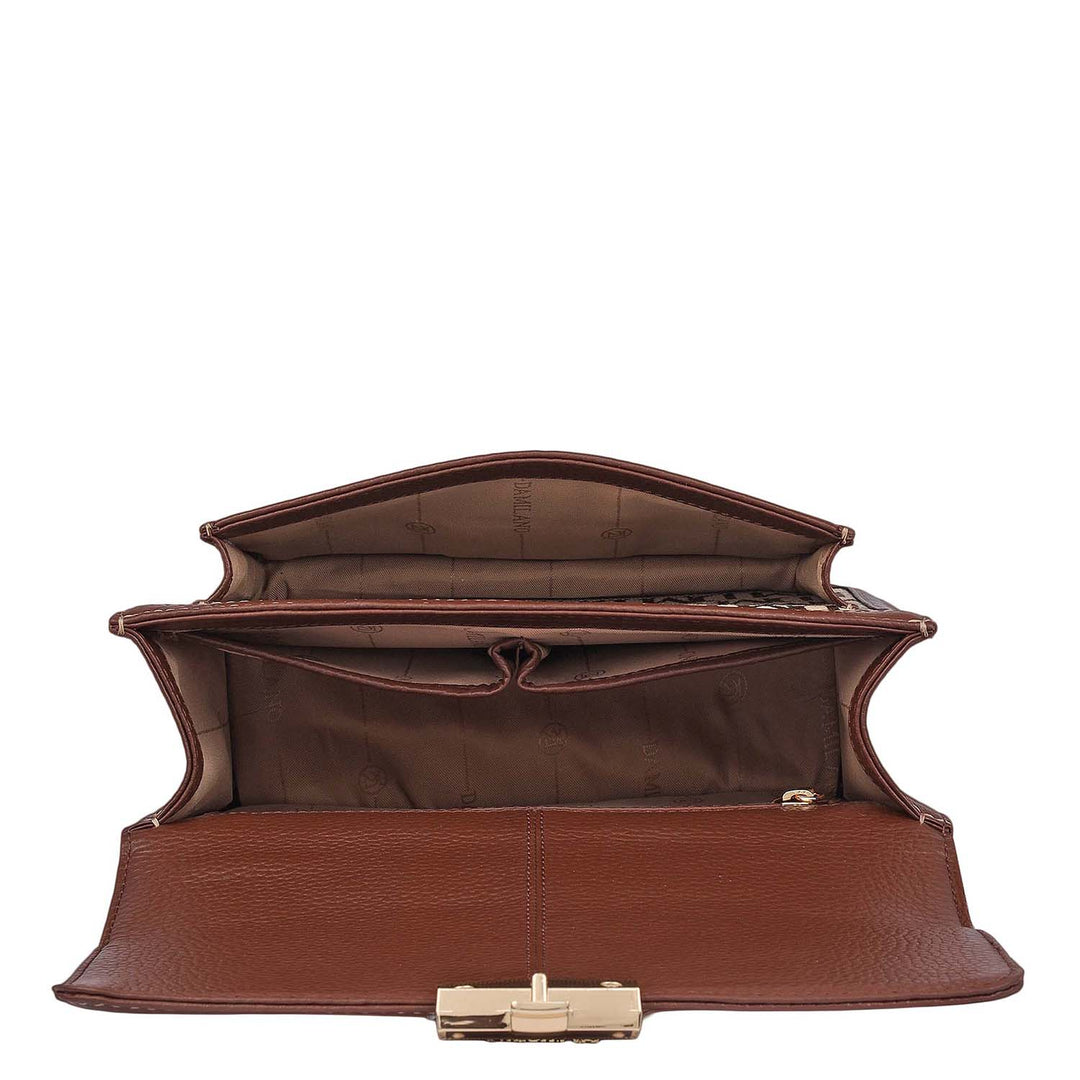 Small Canvas Wax Leather Shoulder Bag - Beige & Espresso