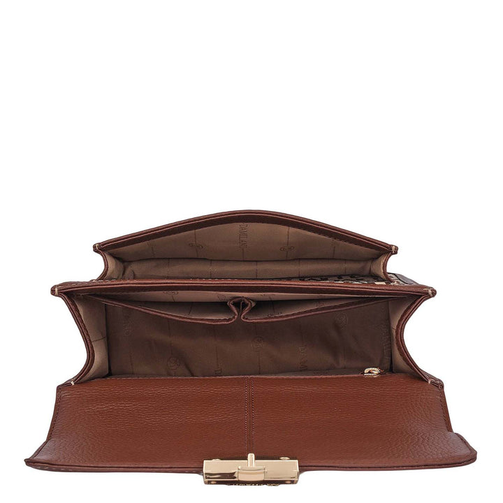 Small Canvas Wax Leather Shoulder Bag - Beige & Espresso