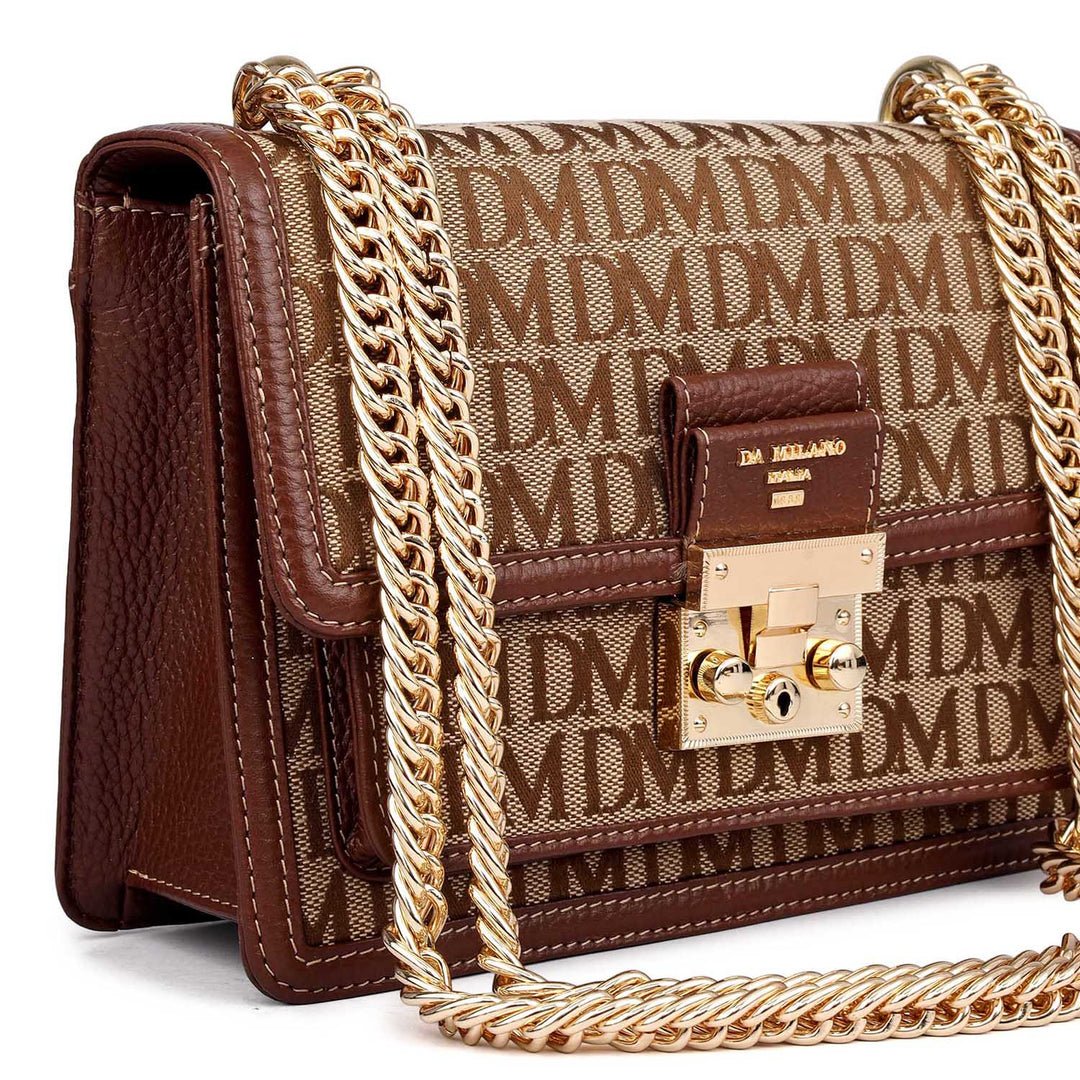 Small Canvas Wax Leather Shoulder Bag - Beige & Espresso