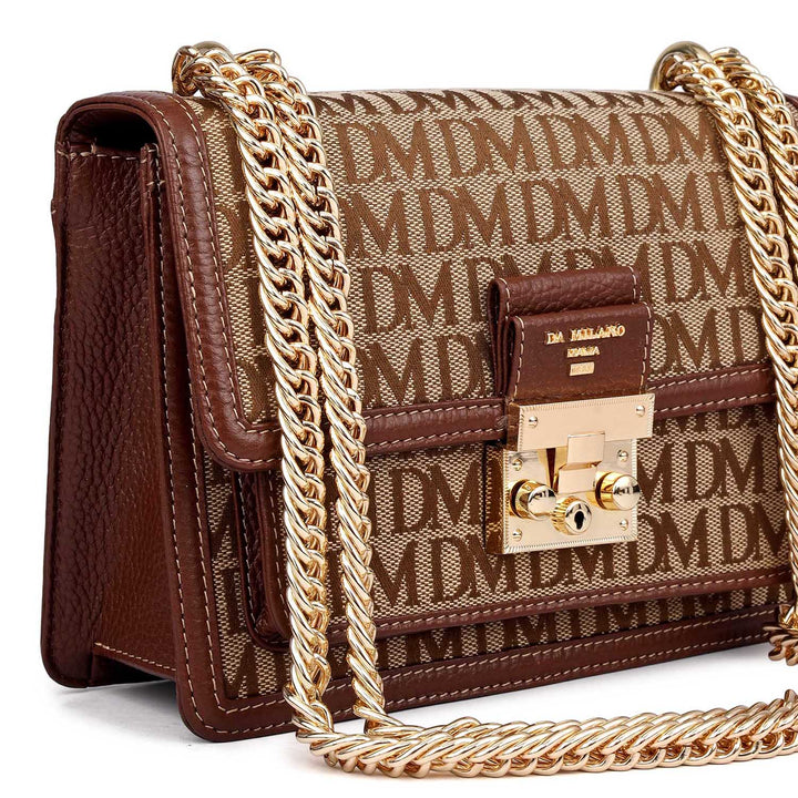 Small Canvas Wax Leather Shoulder Bag - Beige & Espresso