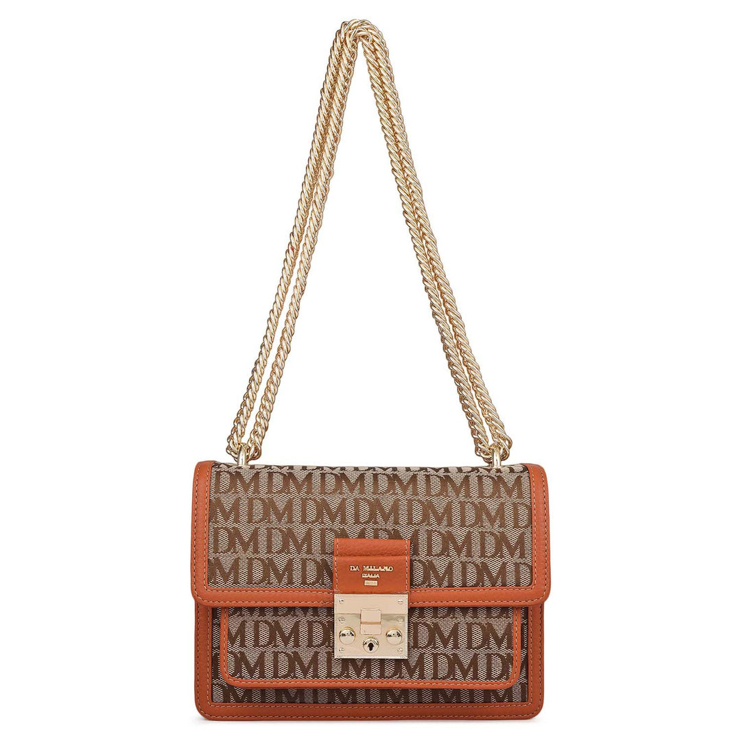 Small Canvas Wax Leather Shoulder Bag - Beige & Orange
