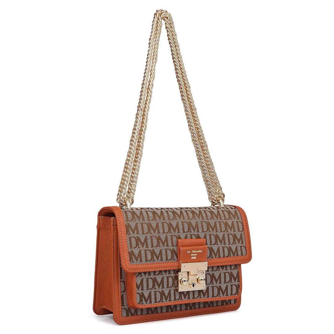 Small Canvas Wax Leather Shoulder Bag - Beige & Orange
