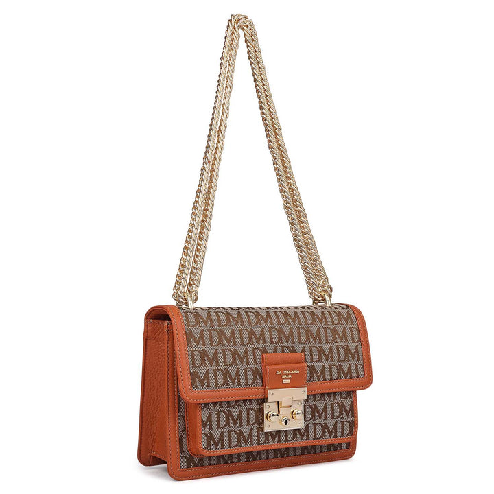 Small Canvas Wax Leather Shoulder Bag - Beige & Orange