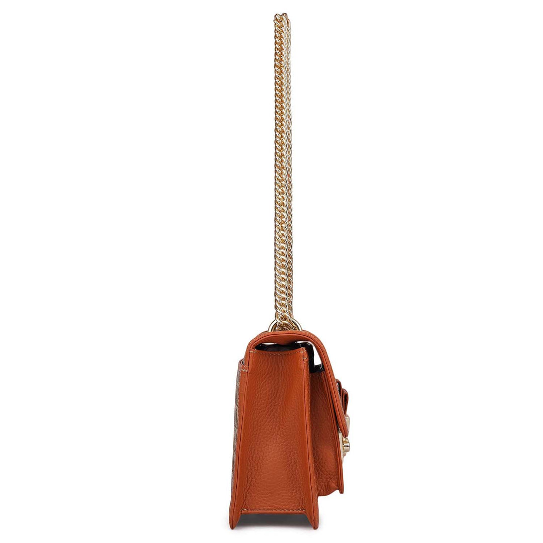 Small Canvas Wax Leather Shoulder Bag - Beige & Orange