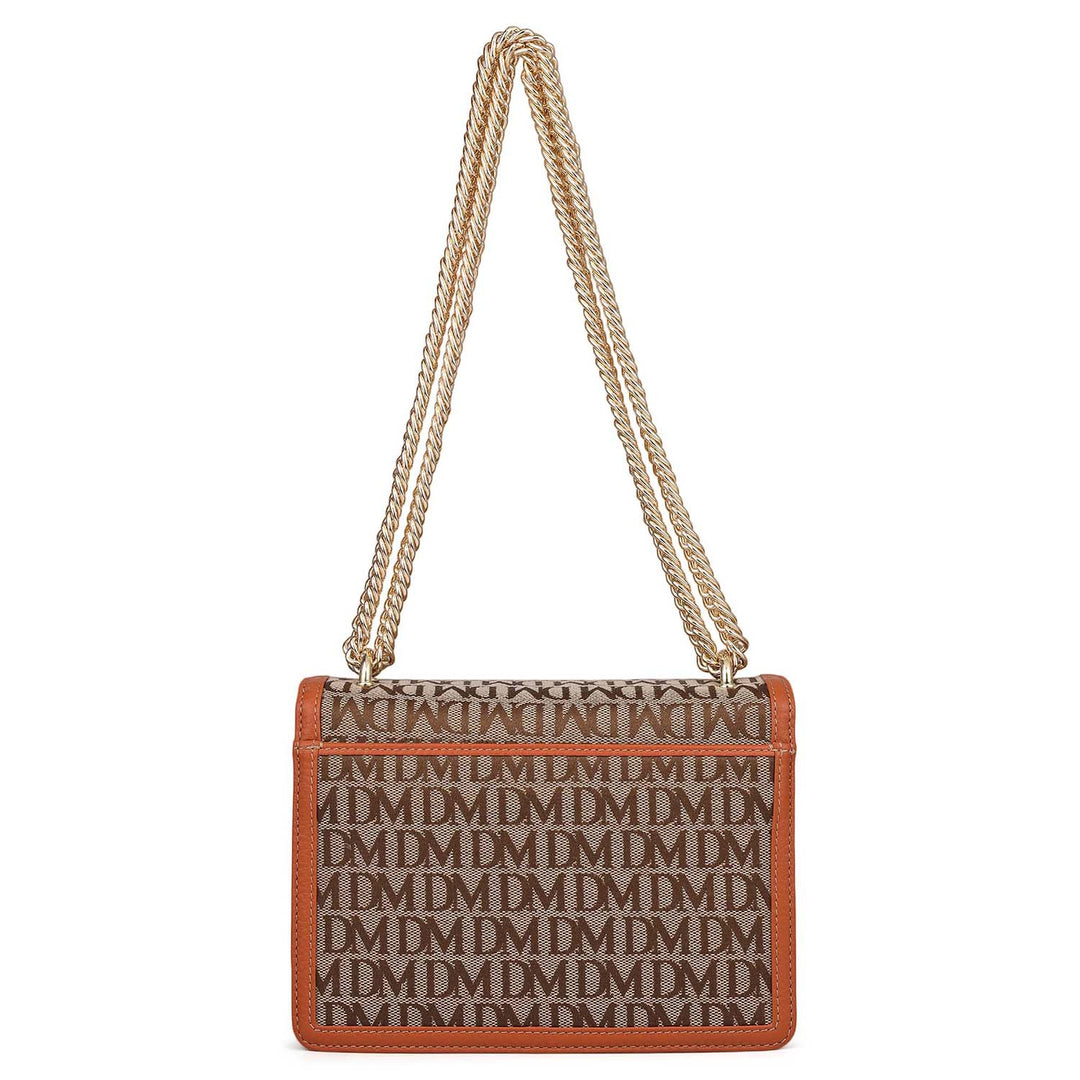 Small Canvas Wax Leather Shoulder Bag - Beige & Orange