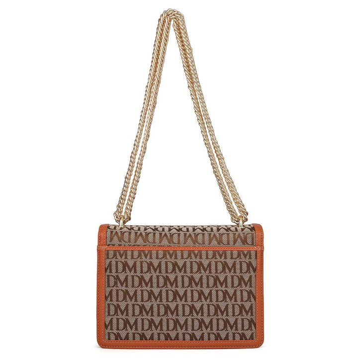 Small Canvas Wax Leather Shoulder Bag - Beige & Orange