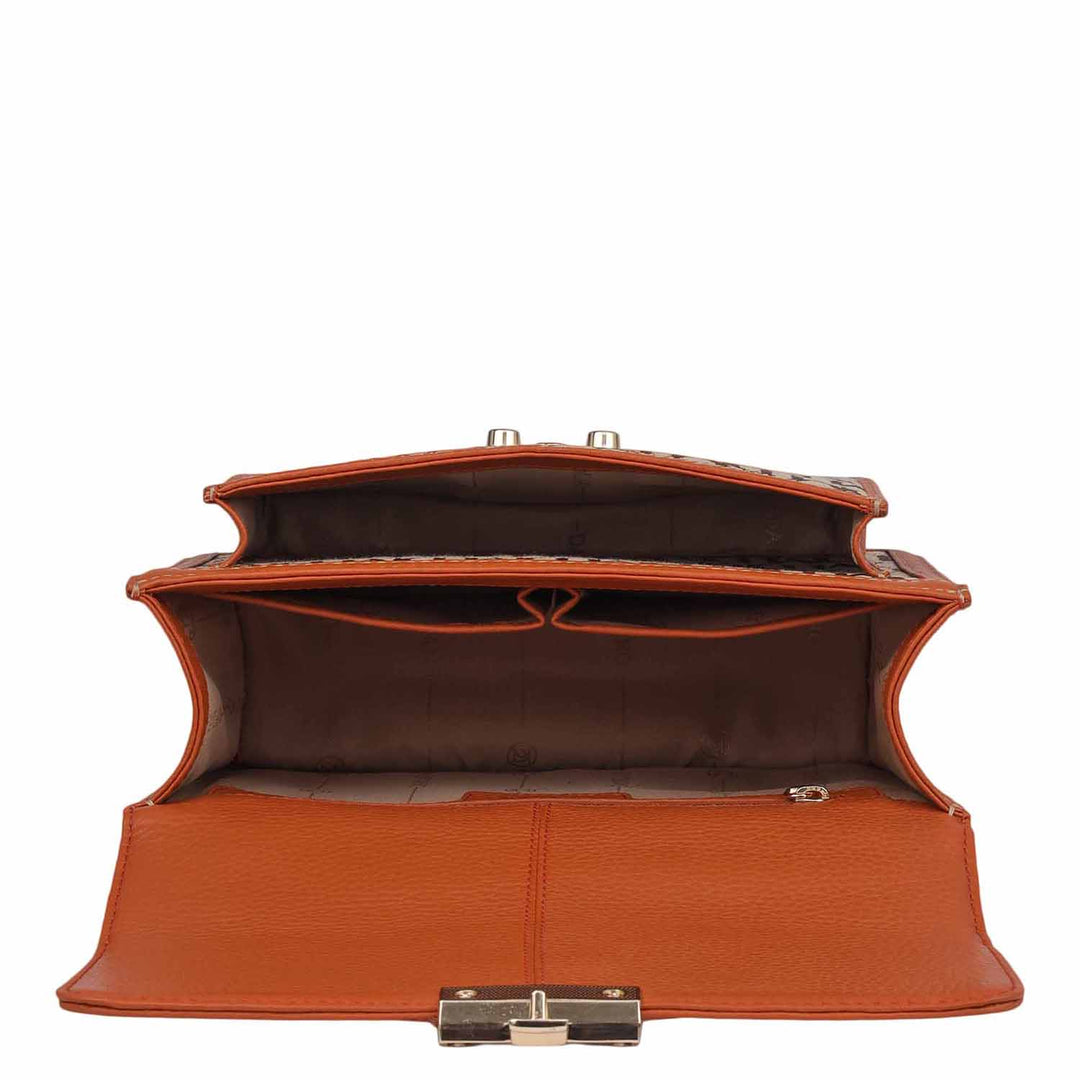 Small Canvas Wax Leather Shoulder Bag - Beige & Orange