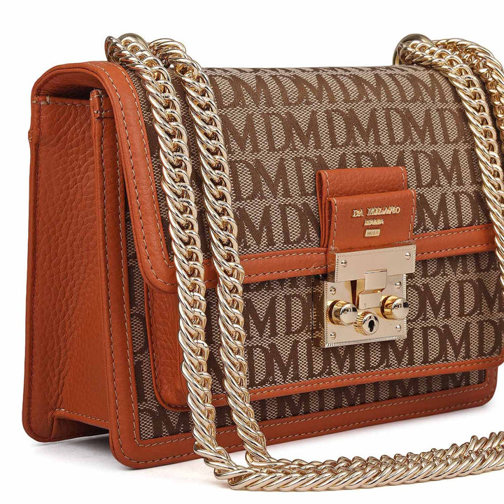 Small Canvas Wax Leather Shoulder Bag - Beige & Orange