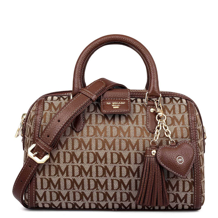 Small Canvas Wax Leather Satchel - Beige & Espresso