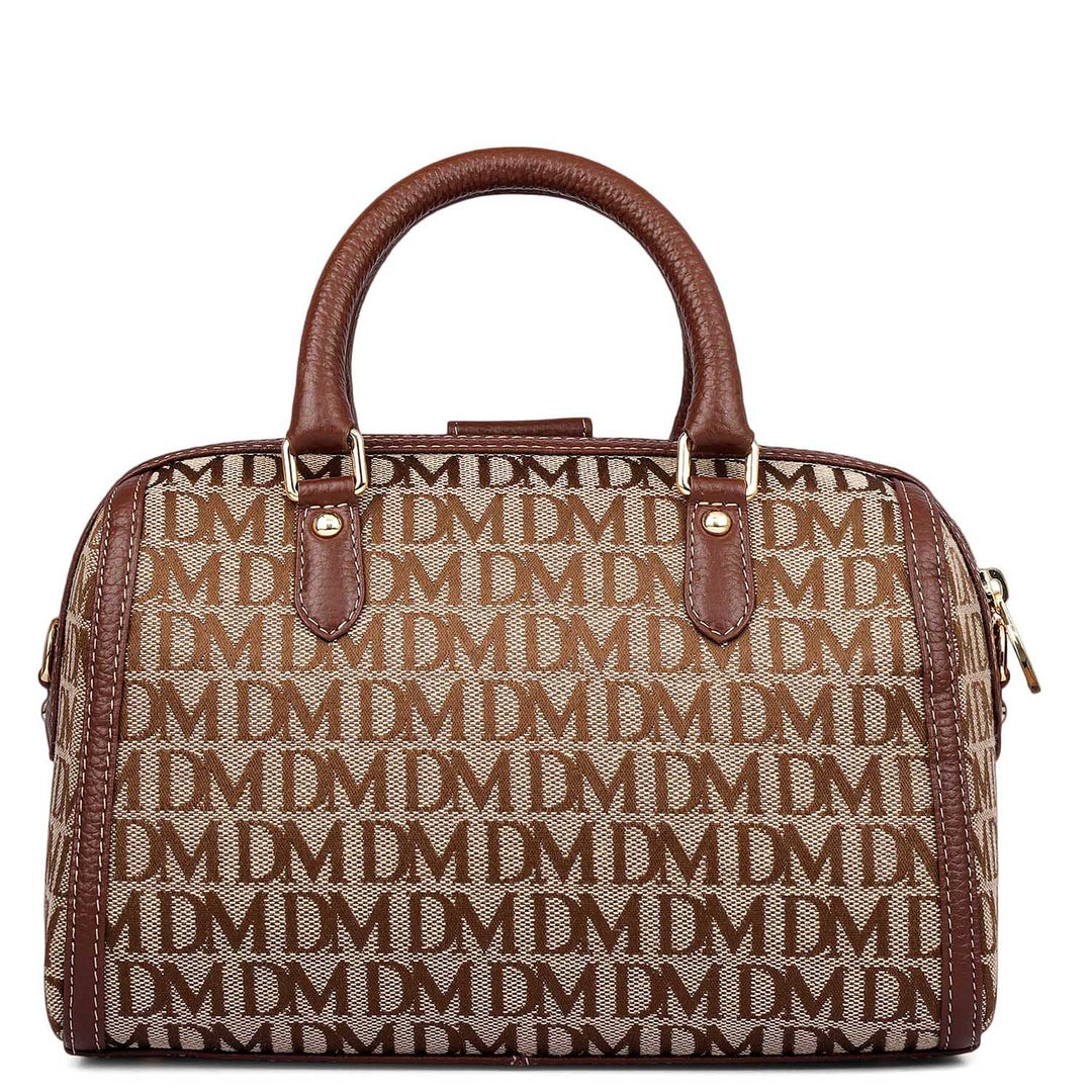 Small Canvas Wax Leather Satchel - Beige & Espresso