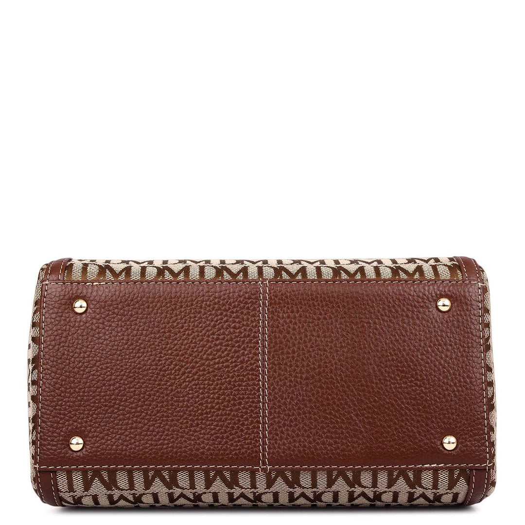 Small Canvas Wax Leather Satchel - Beige & Espresso