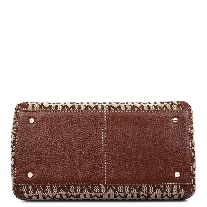 Small Canvas Wax Leather Satchel - Beige & Espresso