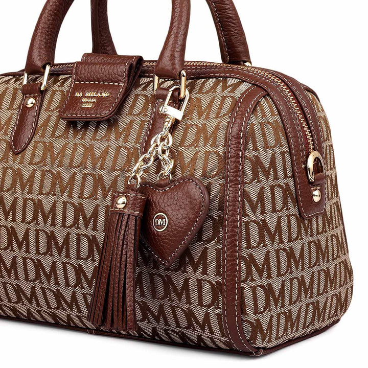 Small Canvas Wax Leather Satchel - Beige & Espresso