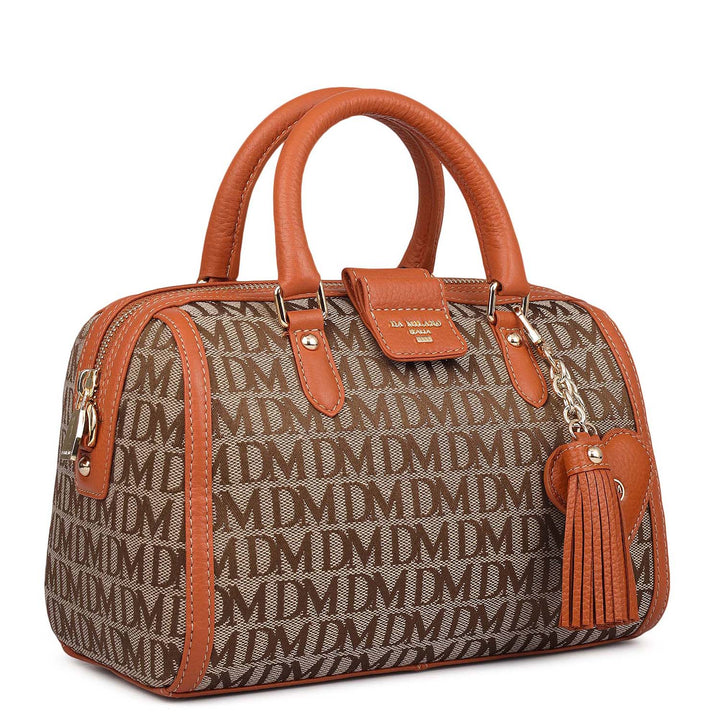 Small Canvas Wax Leather Satchel - Beige & Orange