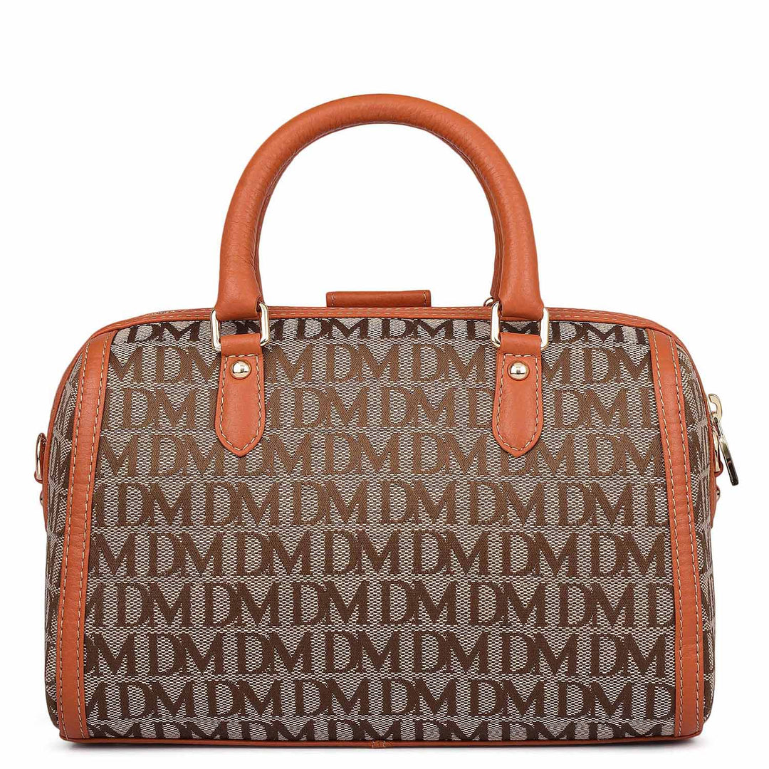 Small Canvas Wax Leather Satchel - Beige & Orange