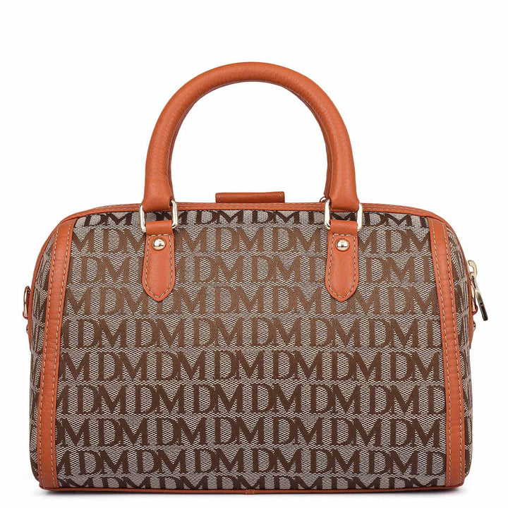 Small Canvas Wax Leather Satchel - Beige & Orange