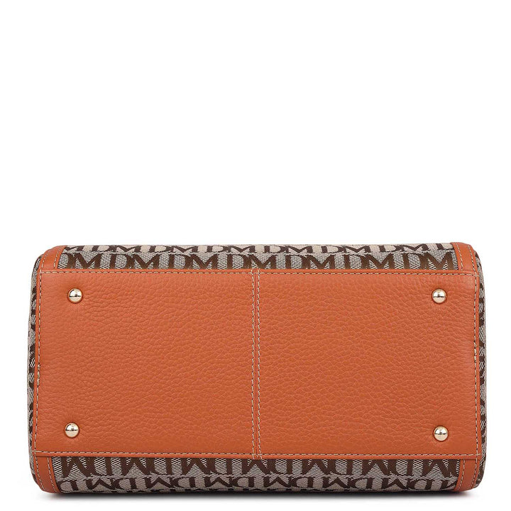 Small Canvas Wax Leather Satchel - Beige & Orange