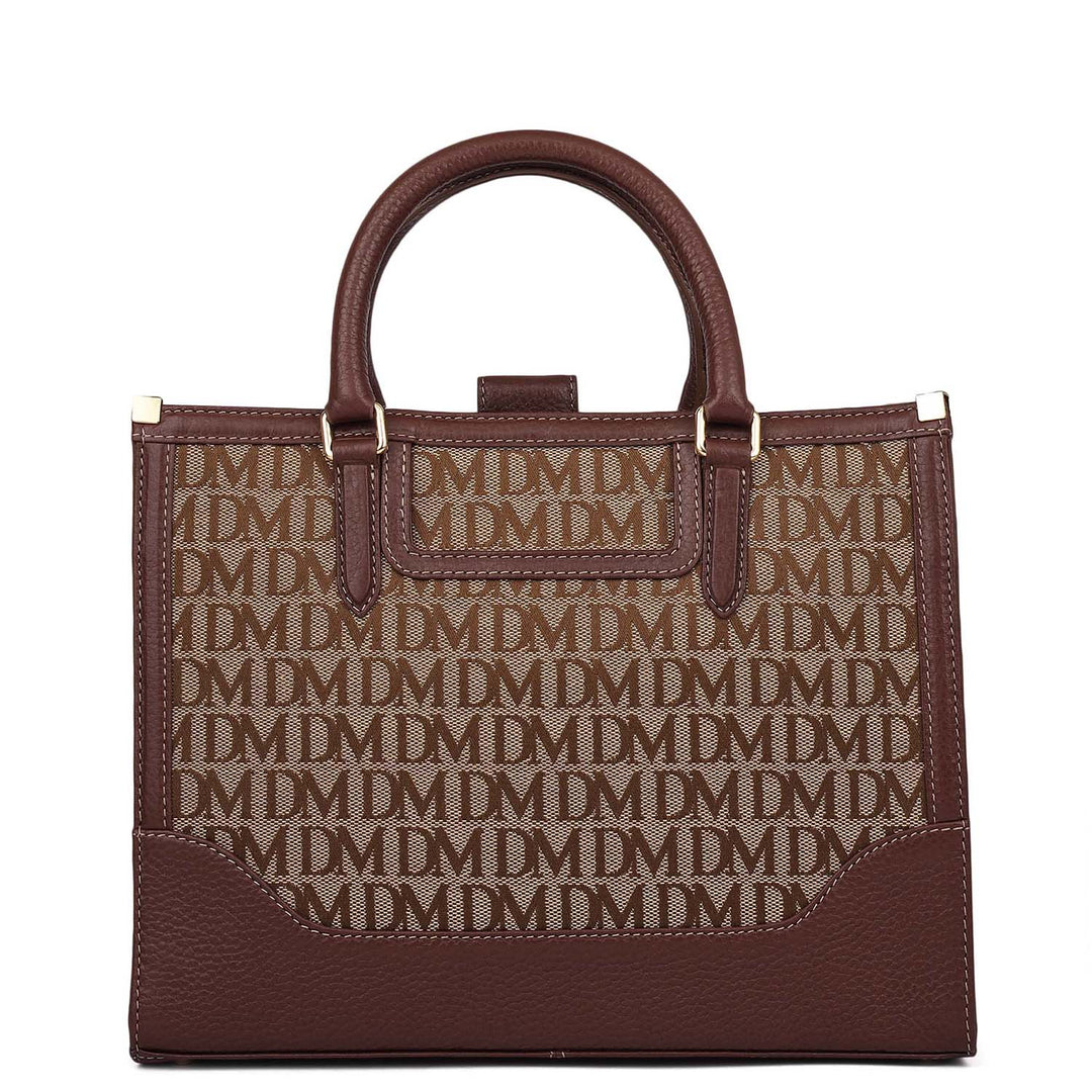 Small Canvas Wax Leather Book Tote - Beige & Espresso