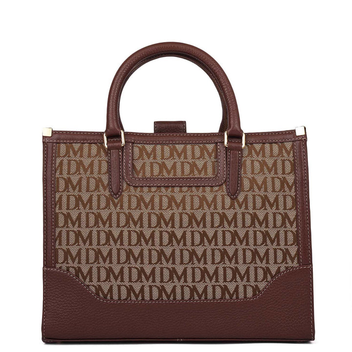 Small Canvas Wax Leather Book Tote - Beige & Espresso