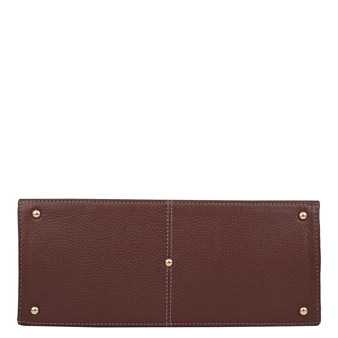 Small Canvas Wax Leather Book Tote - Beige & Espresso