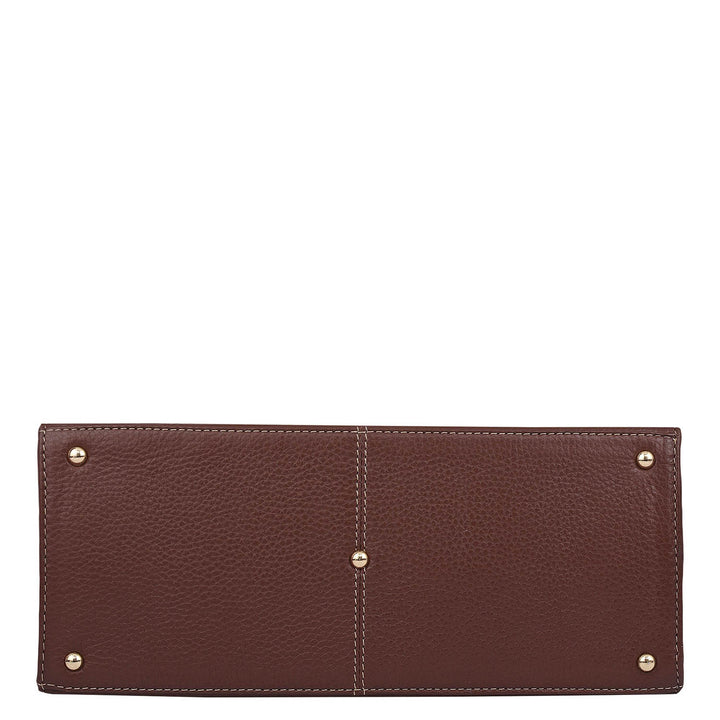 Small Canvas Wax Leather Book Tote - Beige & Espresso