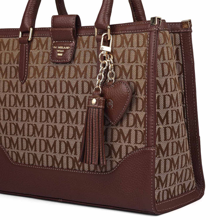 Small Canvas Wax Leather Book Tote - Beige & Espresso